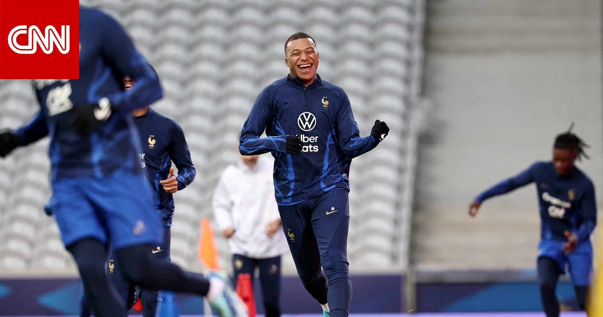رد فعل "طريف" لكيليان مبابي بعد تسجيله هدفا في تدريبات منتخب فرنسا