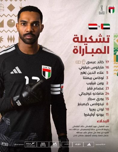 التشكيل الرسمي لمباراة الإمارات واليمن في خليجي 27
